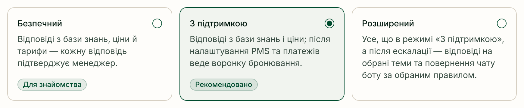 Режими автопілота Greetio: Safe, Assisted і Advanced
